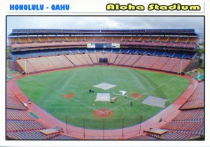 A postcard of the Aloha Stadium