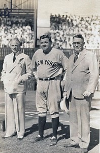 A portrait of Babe Ruth with Herb Hunter and Lawrence Judd