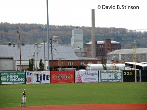 The industrial buildings beyond right field wall