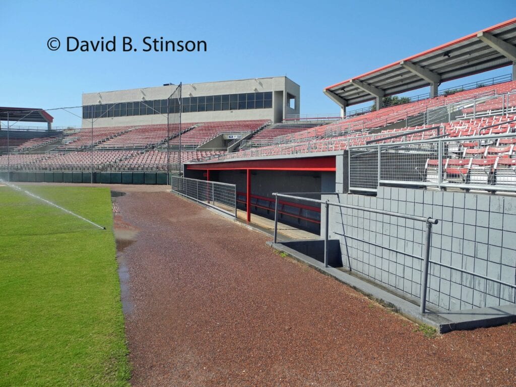 The third base dugout at Plant City Stadium