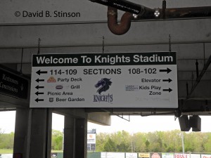 The concourse signage of the Knights Stadium
