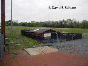 The storage shed located beyond outfield fence of the Knights Stadium