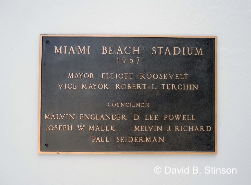 A credits plaque to Flamingo Field