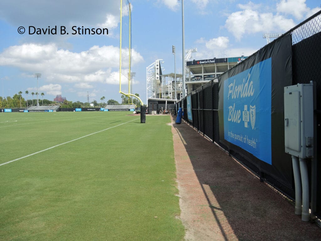 A football goal post at Florida Blue Practice Field
