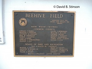 A plaque Honoring Beehive Field