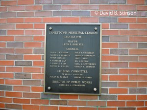 A plaque honoring 1941 dedication as Jamestown Municipal Stadium