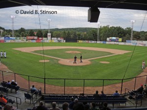 A view from behind home plate of Diethrick Park