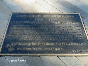 A historical marker and plaque for Lane Field