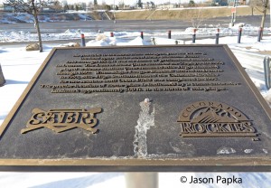 A plaque honoring former site of Bears Stadium and Mile High Stadium

