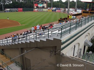 View from grandstand of the original concrete bleachers