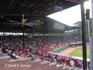 The Grayson Stadium grandstand filled with people