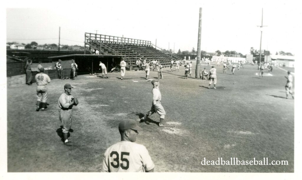An old image of baseball players in practice