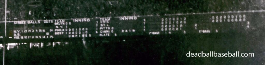 A scoreboard in the Polo Grounds