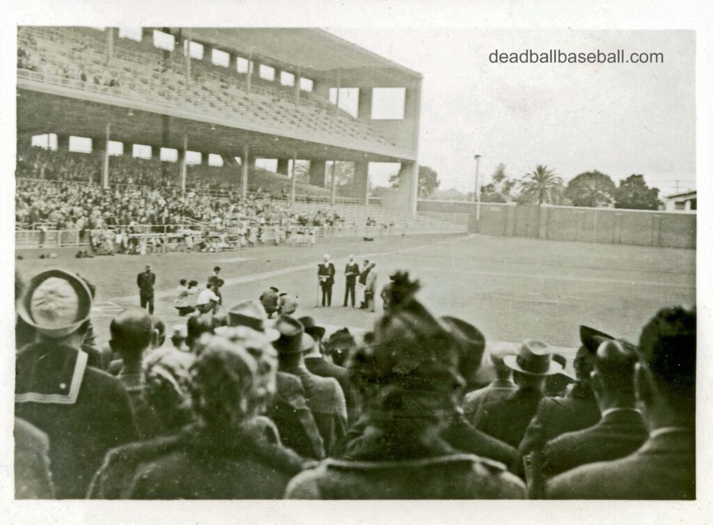Audience and officials in the Wrigley Field stadium