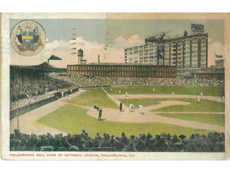 A postcard of the Philadelphia Phillies in Baker Bowl