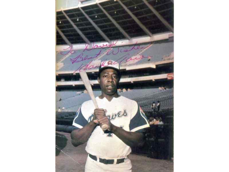 An autographed photo from Hank Aaron at Fulton County Stadium
