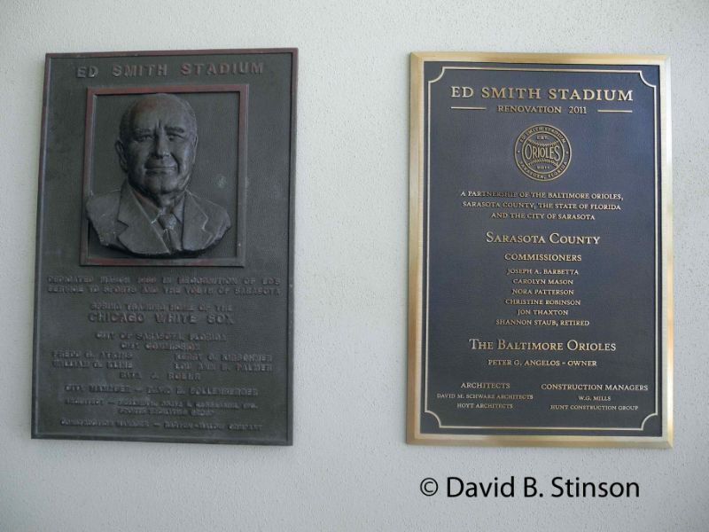 Two Ed Smith Stadium dedication plaques