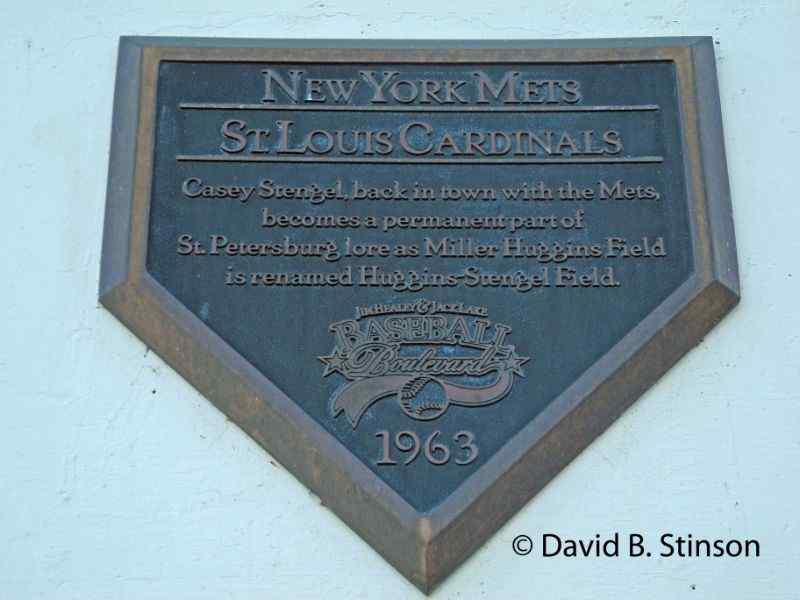 A plaque commemorating the renaming of Huggins-Stengel Field
