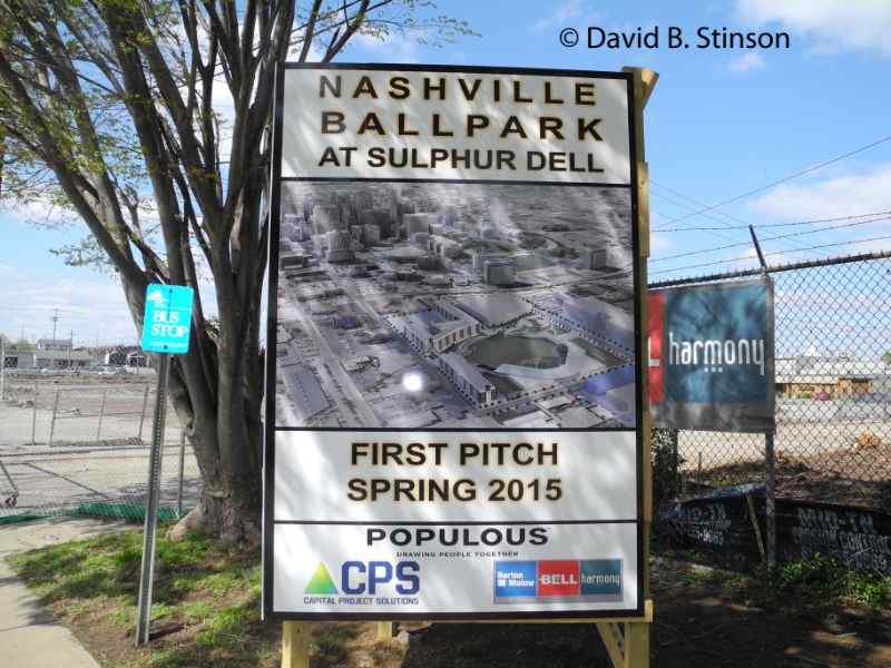 A sign showing design of new Nashville Sounds Ballpark