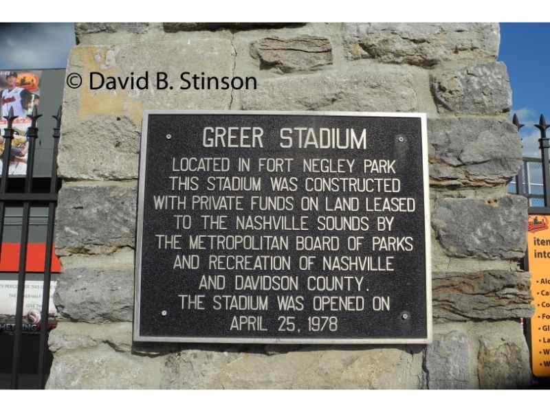 The plaque honoring the construction of Greer Stadium
