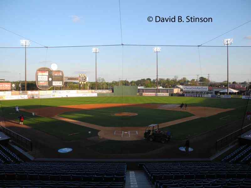 The view behind home plate of Greer Stadium