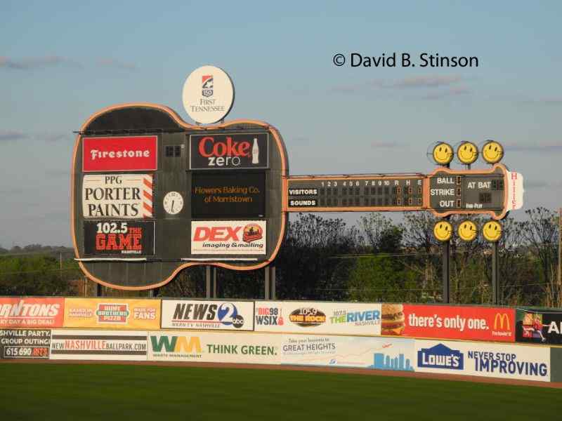 The Greer Stadium's iconic guitar-shaped scoreboard