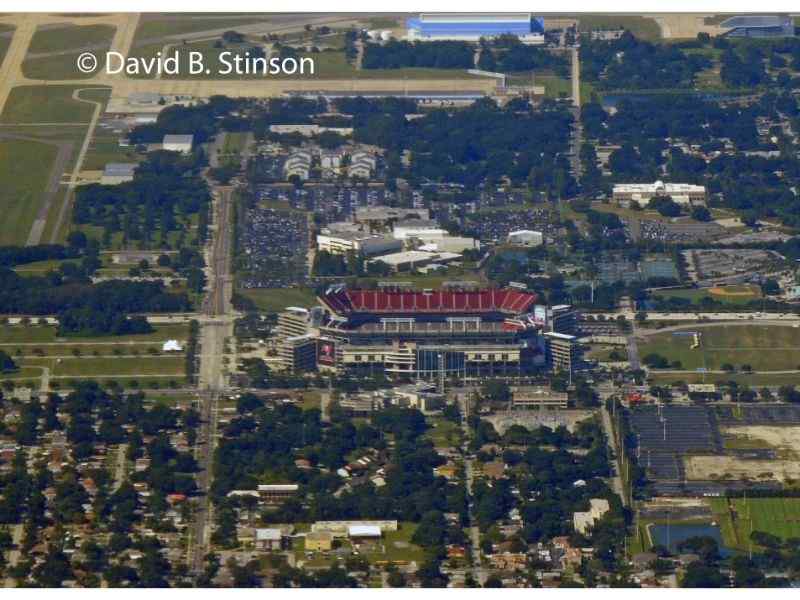 An aerial view of Raymond James Stadium