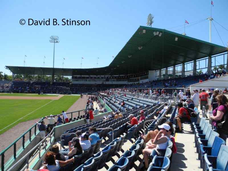 A view of the City of Palms Park grandstand from left field line