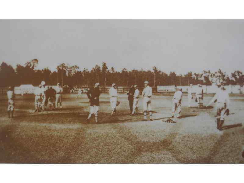 An old image of players on the J.P. Small Memorial Park field