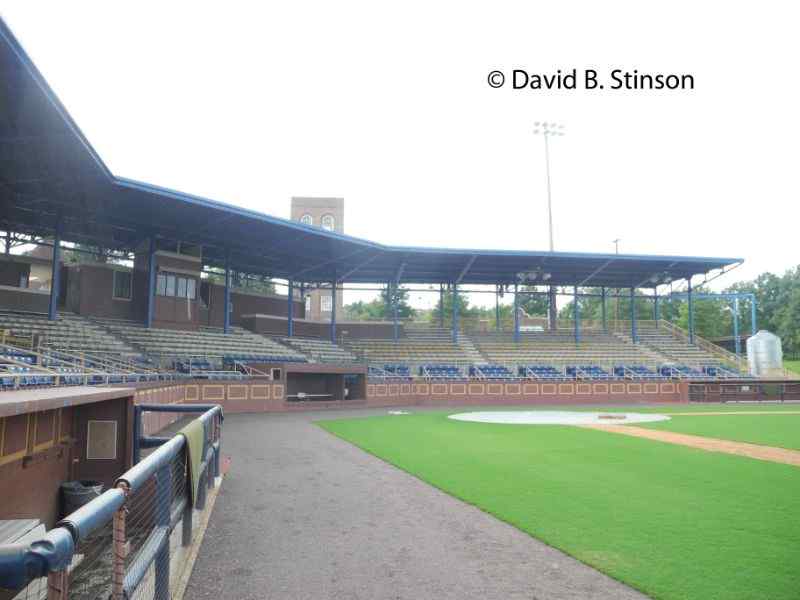 The view of the Durham Athletic Park grandstand from home team dugout