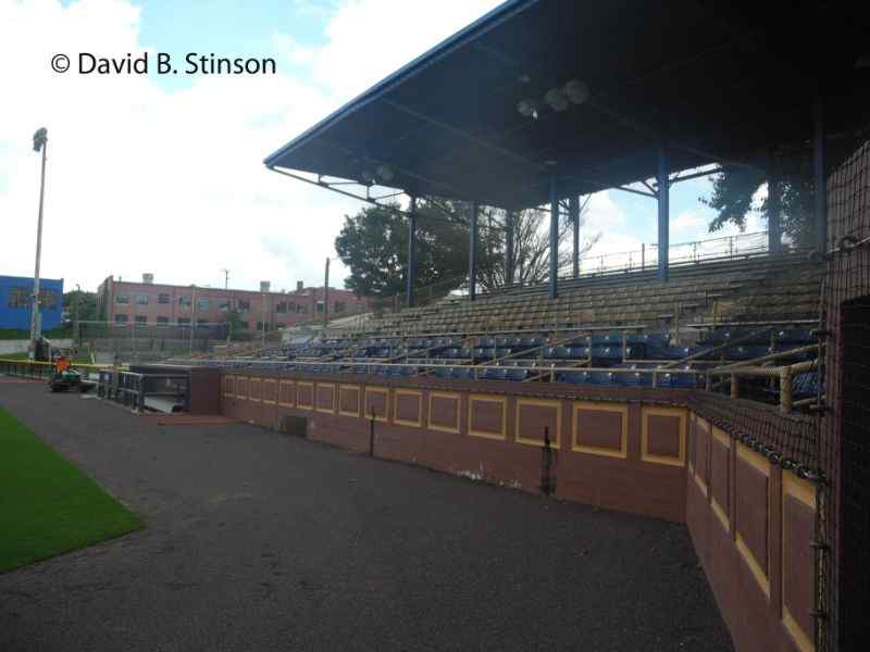 The view of the Durham Athletic Park grandstand from behind home plate