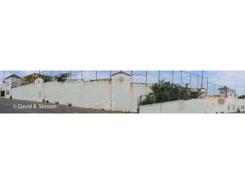 A panoramic view of the Hinchliffe Stadium exterior walls