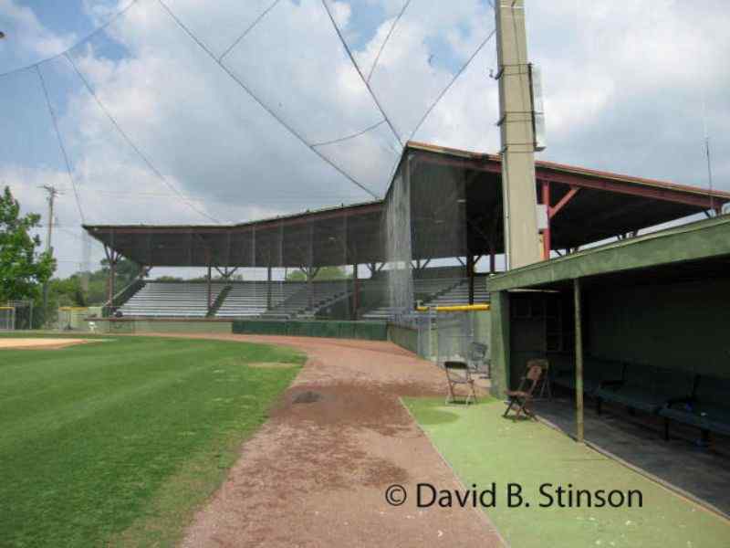 The view of the dugout and grandstand from left field line