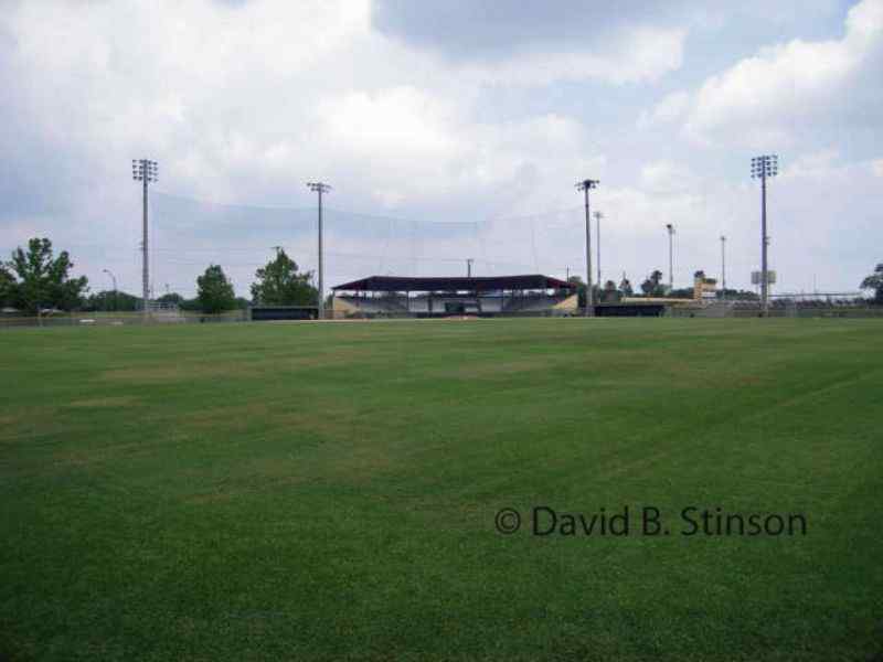 The view of the Henley Field grandstand from center field