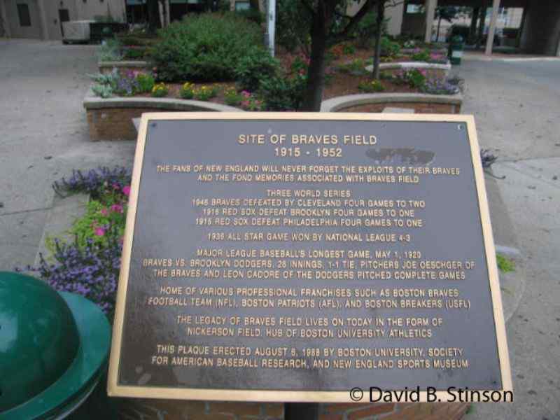 A plaque commorating the former Braves Field
