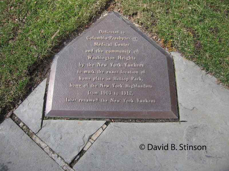 The bronze plaque honoring the former location of Hilltop Park