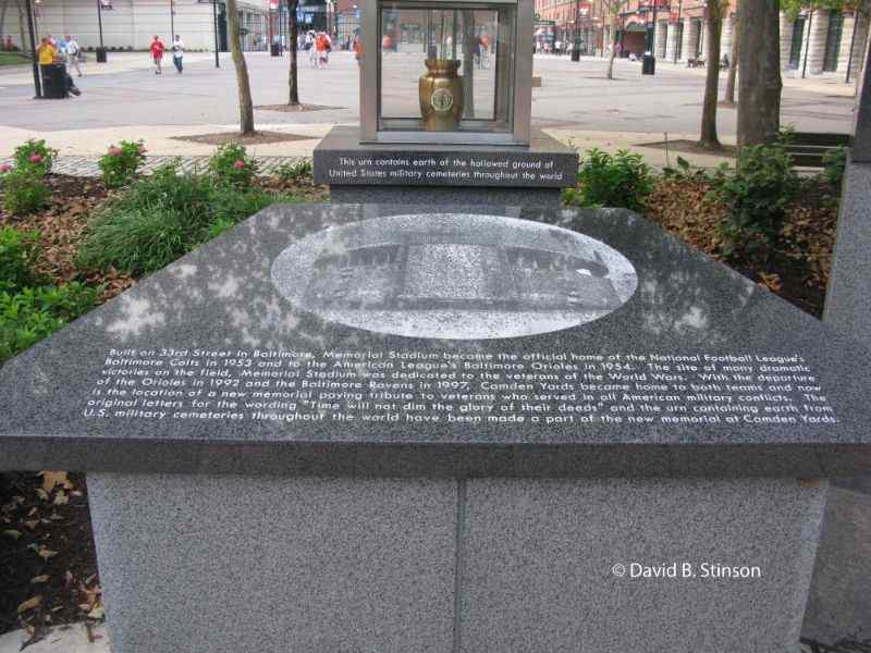 Camden Yards granite plaque commemorating the Memorial Stadium