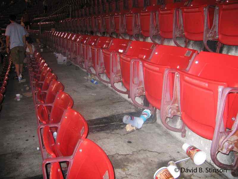 Rows of red upperdeck seats