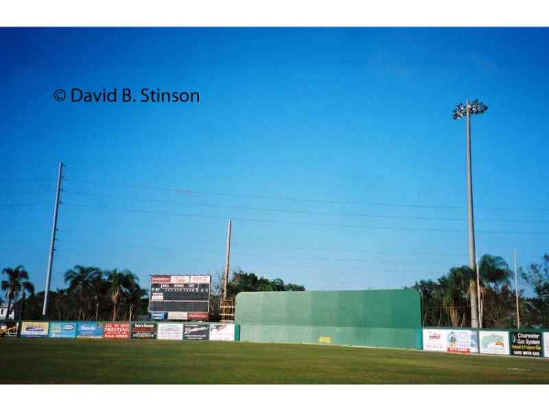 The scoreboard at the other side of the Jack Russel Stadium field