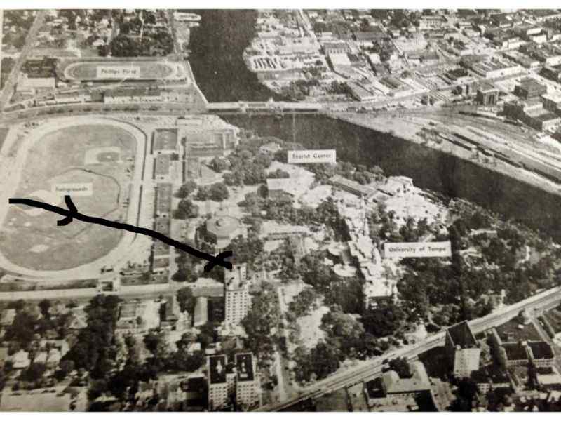 The direction of Babe Ruth's 587 foot home run