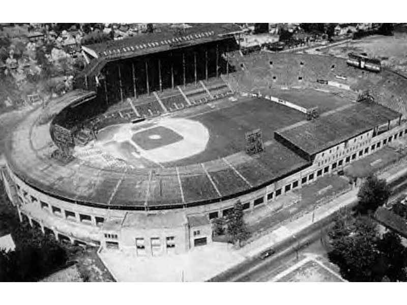 An aerial view of the War Memorial Stadium