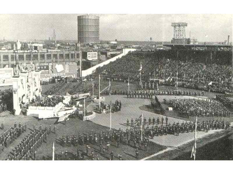 The World War Two Bond Drive with Grover Building Beyond right field