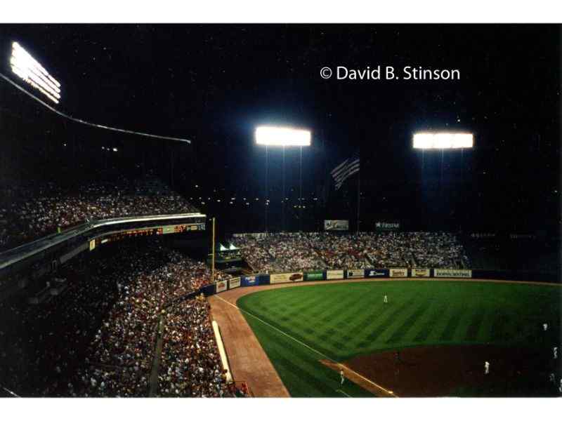 The Milwaukee County Stadium's left field grandstand and bleachers