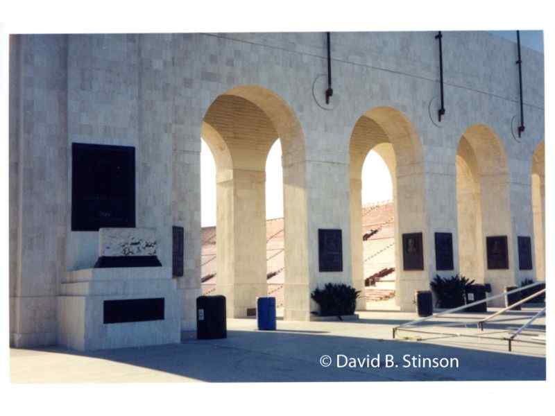 The arched entry ways of the Los Angeles Memorial Coliseum