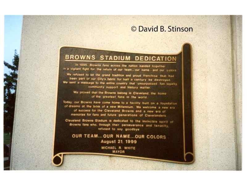 The Cleveland Browns Stadium dedication plaque