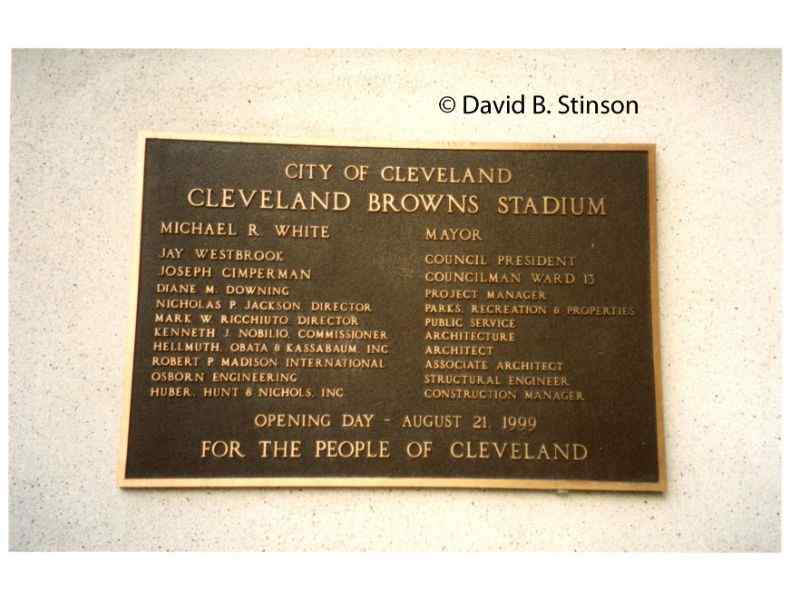 A plaque honoring Opening Day of the Cleveland Browns Stadium
