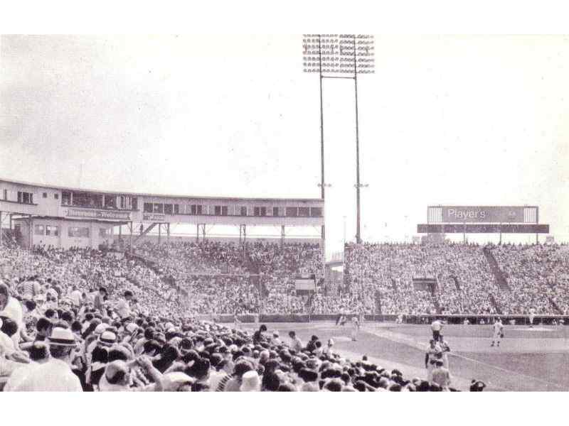 The Jarry Park postcard showing the grandstand and enclosed press box