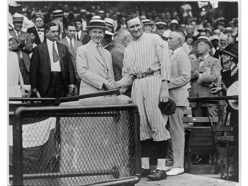 An image of Walter Johnson greeting President Calvin Coolidge