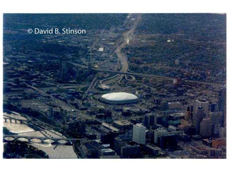 An aerial view of the Metrodome