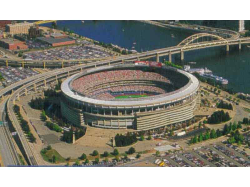 Aerial view of Pittsburgh, Pennsylvania, with a focus on the Allegheny  River and the Pittsburgh Pirates' major-league baseball stadium, PNC Park